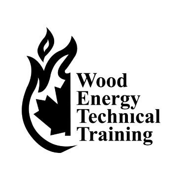 Logo for Wood Energy Technical Training with flame and tree design.