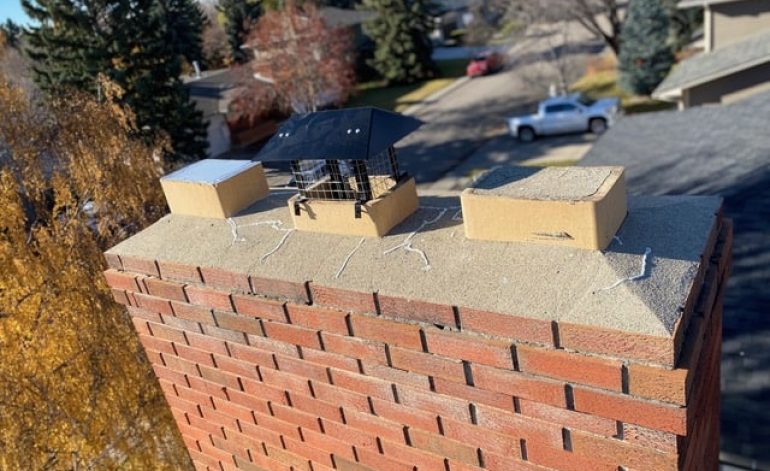 Chimney cap installation on brick chimney for safety and weather protection.